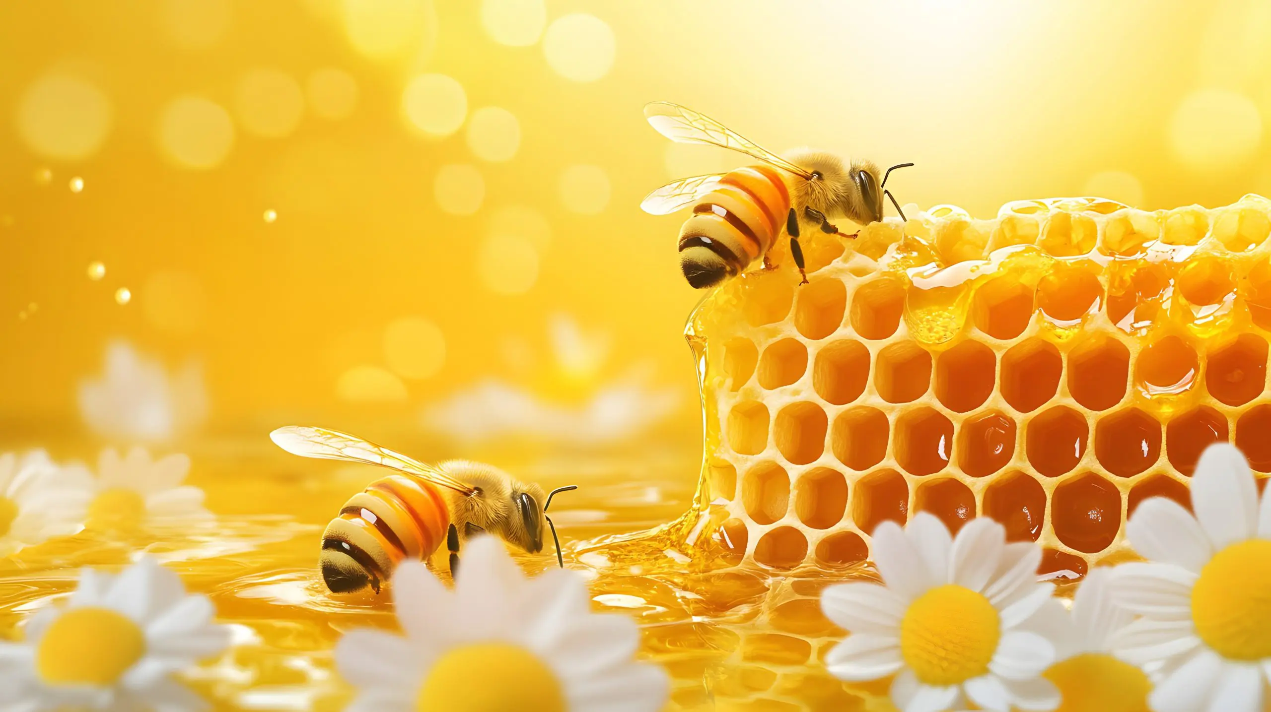 Honey Bees crawling on honeycomb